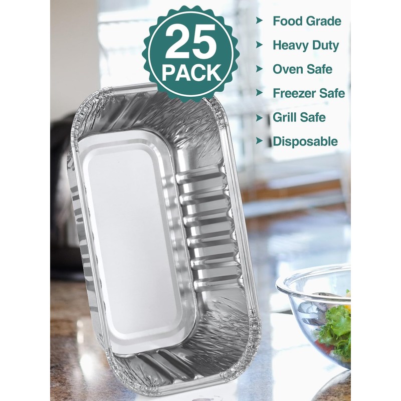NEEBAKE 25 Pack 6x3.5x2 Disposable Aluminum Loaf Pans with Lids