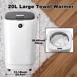 Large Towel Warmer 20L Towel Warmers for Bathroom with 15/30/45/60 Appointment, Portable Handle Towel Warmers Bucket Fits Up to Two 60"X80" Oversized Towels, Bathrobes, Blankets, Grey