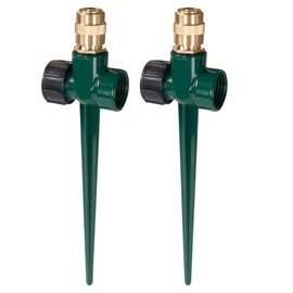 Hourleey 2 Pack Metal Lawn Sprinkler for Yard, Automatic Brass Garden Water Sprinklers on Spike Base, Adjustable 360 Degree Sprinkler Nozzle for Large Area Coverage Grass Patio Irrigation