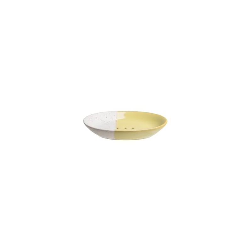 Tranquillo Rustic Oval Ceramic Soap Dish Yellow with Holes for