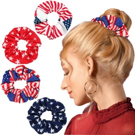 WRBAJIS 4th of July Hair Scrunchies American Flag Star Hair Ties Patriotic Elastics Hair Bands Ponytail Holder Hair Accessories for Women Girls Independence Day Parade Party Supplies 4Pcs