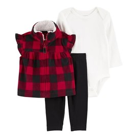Carter's Baby girls' 3 Piece Vest Set, Red/Black, nb