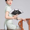 Black Cat Folding Fan - Cartoon Cat Handheld Bamboo Silk