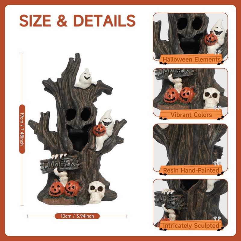 YeehaWhoo Halloween Tree Stump with LED Light, 7.48 inch Resin