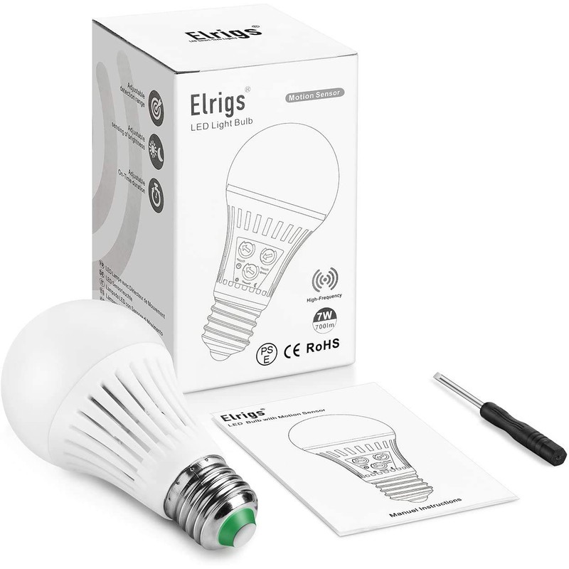 Elrigs Motion Sensor Light Bulb with Dusk to Dawn, E26