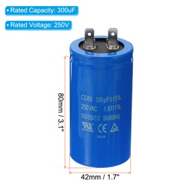 PATIKIL CD60 Run Capacitor, 300uF/MFD 250VAC 15% Tolerance 50/60Hz Motor Starting Capacitor for Air Compressor Motor Starts Running