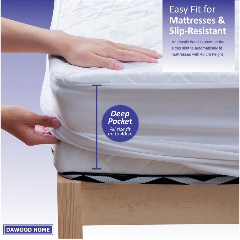 Dawood Home Quilted Waterproof Double Mattress Protector, Noiseless & Hypoallergenic