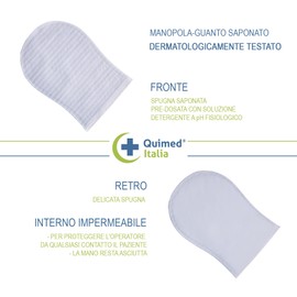 Quimed Italia - Hochwertige Einweg-Seifen-Griffe mit physiologischem supersanftem pH-Reiniger, Einweg- und Einweg-Handschuhe für Körperpflege ohne Ausspülen, 100 Stück