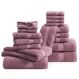 LANE LINEN 100% Ring Spun Cotton Bath Towel Set, 18PCs - 4 Shower Towels, 8 Washcloths, 6 Hand Towels for Bathroom - Sustainably Produced, Ultra Soft & Highly Absorbent - Wistful Mauve