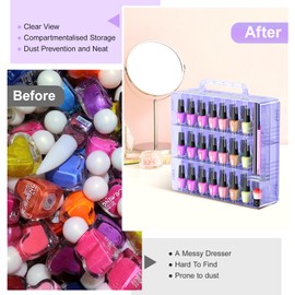 Beloving Nail Polish Organizer Case for 48 Bottles Nail Polish Holder with Adjustable Divider, Gel Nail Polish Storage Double Side Organizer Case for Storage Display, Purple