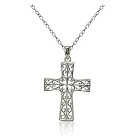 Hoops & Loops Sterling Silver High Polished Filigree Cross Necklace