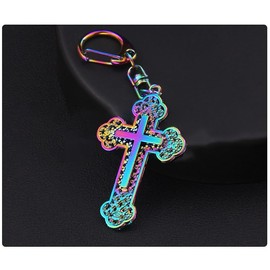 Flip Book Vintage Decorative Car Key Fob Lock Key Chain Play Bag Key Fob School Bag Keychain Colorful Alloy Cross Keychain, Crucifixion 1