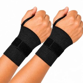 Muñequera Elástica con Dedal (Pack de 2) | Soporte de Muñeca Ajustable para Trabajo, Gym y Lesiones | Compresión y Estabilidad | Unitalla Negro