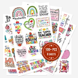 100PCS Teacher Stickers, Aesthetic Teacher Appreciation Stickers Vinyl Waterproof for Journal Scrapbook Water Bottle Laptop Skateboard Phone Gifts for Teens Girls Kids Adult