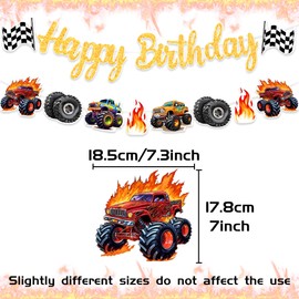 Monster Truck Birthday Banner Fire Cars Trucks Birthday Sign with Garland Race Car Theme Party Supplies
