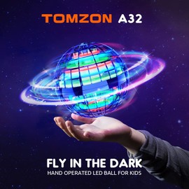 TOMZON A32 Blue Flying Orb Ball 2024, Cool Toys for Boys Girls, Hover Ball Boomerang Fidget Spinner, Drone for Kids with Colorful Light Flying Spinner