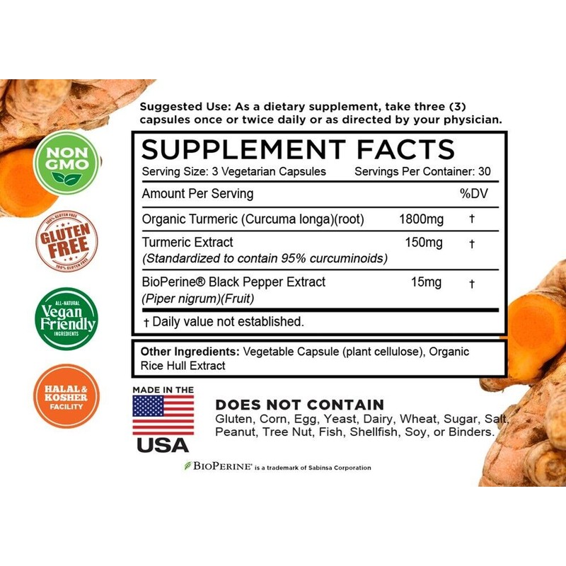 FarmHaven Turmeric Curcumin, Non-GMO Turmeric Capsules, 90 Veg Caps