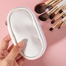 Travel Makeup Brush Set, 9 Piece Mini Size with White Loose Powder, Eyeshadow Brushes, Wooden Handles, Portable Beauty Tools for Makeup