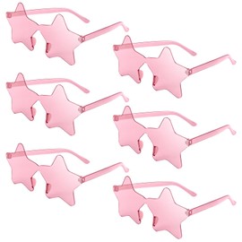 NACHLYNN Rimless Star Shaped Sunglasses Pentagram Glasses Transparent Sunglasses Valentine Day Party Favor (6, Pink)