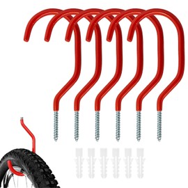Bicycle Hooks, Pack of 6 Ceiling Bicycle Hooks, Bicycle Storage Hooks, Red Bicycle Screw Hooks, Ceiling Hooks/Wall Mount Bicycle Hooks for Bicycle Storage, Storage, Garage Bicycle Holder