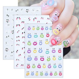 3pcs Colorful Cute Big Mouth Nail Art Stickers 5D Embossed Weird Big Mouth Monster Eyes Jelly Nail Stickers Expression Face Suitable for Women Children DIY Nail Art Decoration