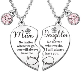 MUNSKT 2 Pcs Mother Daughter Heart Matching Necklace,Heart Necklace Gifts From Daughter For Mum Mothers Day Birthday Christmas Presents.