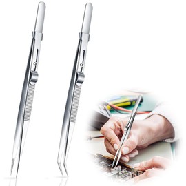 Tweezers Jewelry Tweezers Precision Tweezers Pick Up Tool Stainless Steel Tweezer Lock and Anti-Slip Adjustable Shock Resistant Acid Resistant Carbide for Jewelry Making Modeling Craft Watches