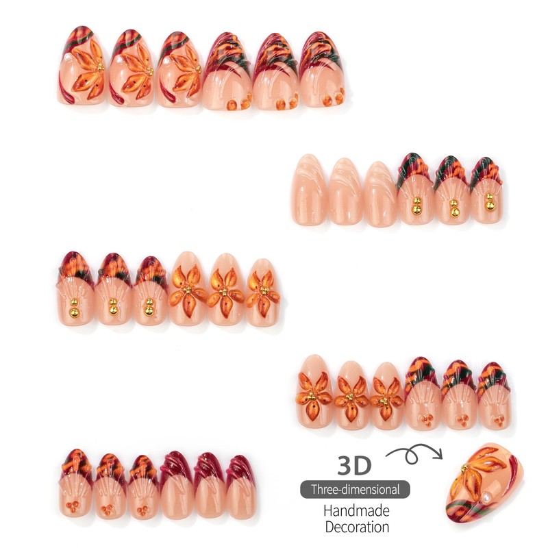 Thanksgiving Press on Nails Medium Almond Fake Nails 5D Brown