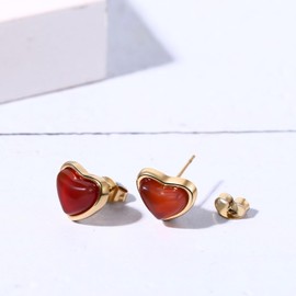 Cupimatch Damen Herz Geburtsstein Ohrringe: Exquisite Edelstahl vergoldet Nachahmung Naturstein roter Achat Herzohrringe roter Schmuck Geschenke für Frauen Mädchen