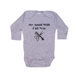 Ebenezer Fire Hair Stylist Baby Outfit/My Aunt Will Cut You/Unisex Newborn Bodysuit (3-6M, GREY LS (BLACK TEXT))