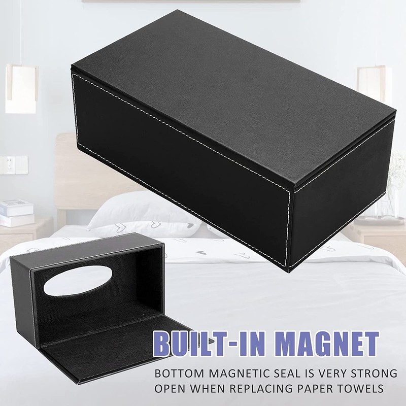 Uandhome Leather Tissue Box, Black Rectangle Tissue Paper Holder Box