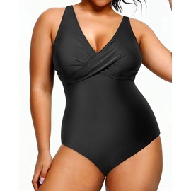 Yonique Traje de baño de una pieza de talla grande para mujer, traje de baño adelgazante con control de abdomen, Negro -, 22 Plus