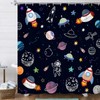 Outer Space Shower Curtain for Kids, Funny Cartoon Rocket Planet