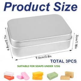 VireEyU Set of 3 Aluminium Soap Boxes with Draining Rack, Moisture-resistant Soap Boxes for Travel & Home, Rustproof, Compact Soap Dishes, Waterproof & Durable