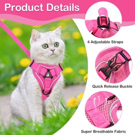 Cat Harness and Leash for Walking Soft Cat Harness Escape Proof, Adjustable Kitten Harness Cat Leash Reflective Strips Jacket, Breathable Cat Vest Harness Set for Kitten Easy to Wear Outdoor Walking