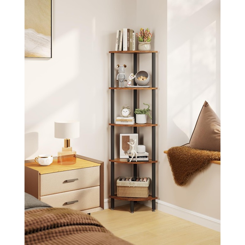 IBUYKE 5 Tier Corner Shelf Stand,Industrial Corner Display Rack,Corner Bookshelf