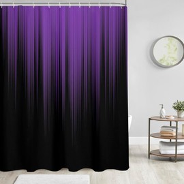 AAtter Purple and Black Shower Curtain Ombre Abstract Striped Dark Plum Adult Women Cool Decorative Gothic Gradient Extra Long XL Large Home Bathroom Decor Bathtub Set with 12 Hooks, 72x84, Gradient