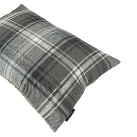 McAlister Textiles Angus Tartan Plaid Cushion Cover Luxury Decorative Scatter Throw Pillow For Your Home Charcoal Grey 50 x 30 Cm - 20 x 12 Inches