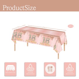 18th Birthday Table Decoration 2pcs Rose Gold 18th Table Cloth,Happy 18th Birthday Tablecloth for Girls,Women,137*274cm Plastic Tablecloths Table Cover 18th Birthday Decorations for Him Her