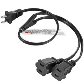 VSEER NEMA 1-15P to Dual 1-15R Y Splitter Cord, 2 Prong Extension Cord US AC Male and 2 x Female Power Cable SPT2 18AWG 10A/125V, 2-Outlet Saver Power Extension Cord Cable Black, 2FT