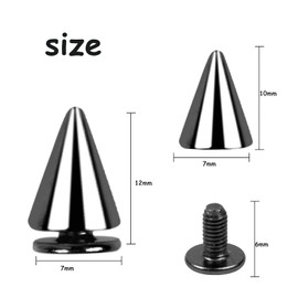 smatime 100 Pcs Metal Spikes Rivets Bullet Cone Spikes Rivet Metal Screwback Studs Screw Back Cone Studs Cool Punk Tree Spikes and Studs for Clothing Shoes Wristbands Leathercrafts, 7*10 mm, Gun Black