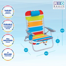 Rio Beach 4-Position Backpack Lace-Up Suspension Folding Beach Chair, Bright Stripe