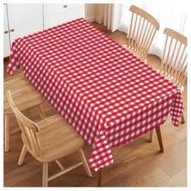 Walmsco Tablecloth Red White Plaid Decor For Dining Room Kitchen Rectangular Table Cover 132 * 178cm