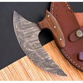chef knife Alaskan Ulu Knife W/Sheath, HAND FORGED Damascus Steel Pizza Cutter Chef Knife