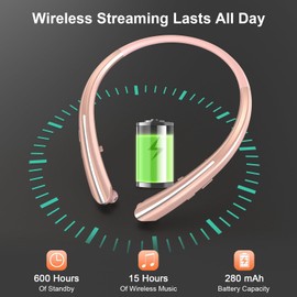 Bluetooth 5.0 Neckband Bluetooth Headphone, Sweat Resistant Noise Cancelling Stereo Headphones, and Retractable Ear Tips for Music, Conference, Videos (Rose Gold)