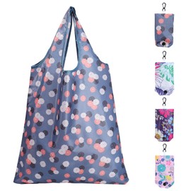Mayoii 4pcs Reusable Shopping Bags, Foldable Shopping Bags Washable Grocery Bags Foldable in a Pouch Eco Tote Shopping Bag Groceries Tote Bags (Muiticolor-Set1, One Size)