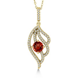 Gem Stone King 18K Yellow Gold Plated Silver Red Garnet and White Zirconia Pendant Necklace for Women | 1.72 Cttw | Gemstone January Birthstone | Round 6MM | With 18 Inch Chain