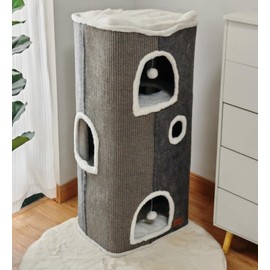 Spindro 4-Level Cat House for Indoor Cats, Large Adult Cat Cave Bed Cats Cube House with Scratch Pad Cat Towers, Cute Kitten Condo Hideaway Hut with Soft Pillow Mat for Multi Pets Under 55 lbs