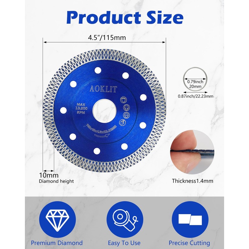 AOKLIT 4.5 inch Super Thin Diamond Blade for Angle Grinder,