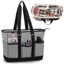 Damero Nurse Tote Bags, Nurse Shoulder Bag with Padded Laptop Sleeve and Mutiple Pockets for Work, Home Health Care, Gray